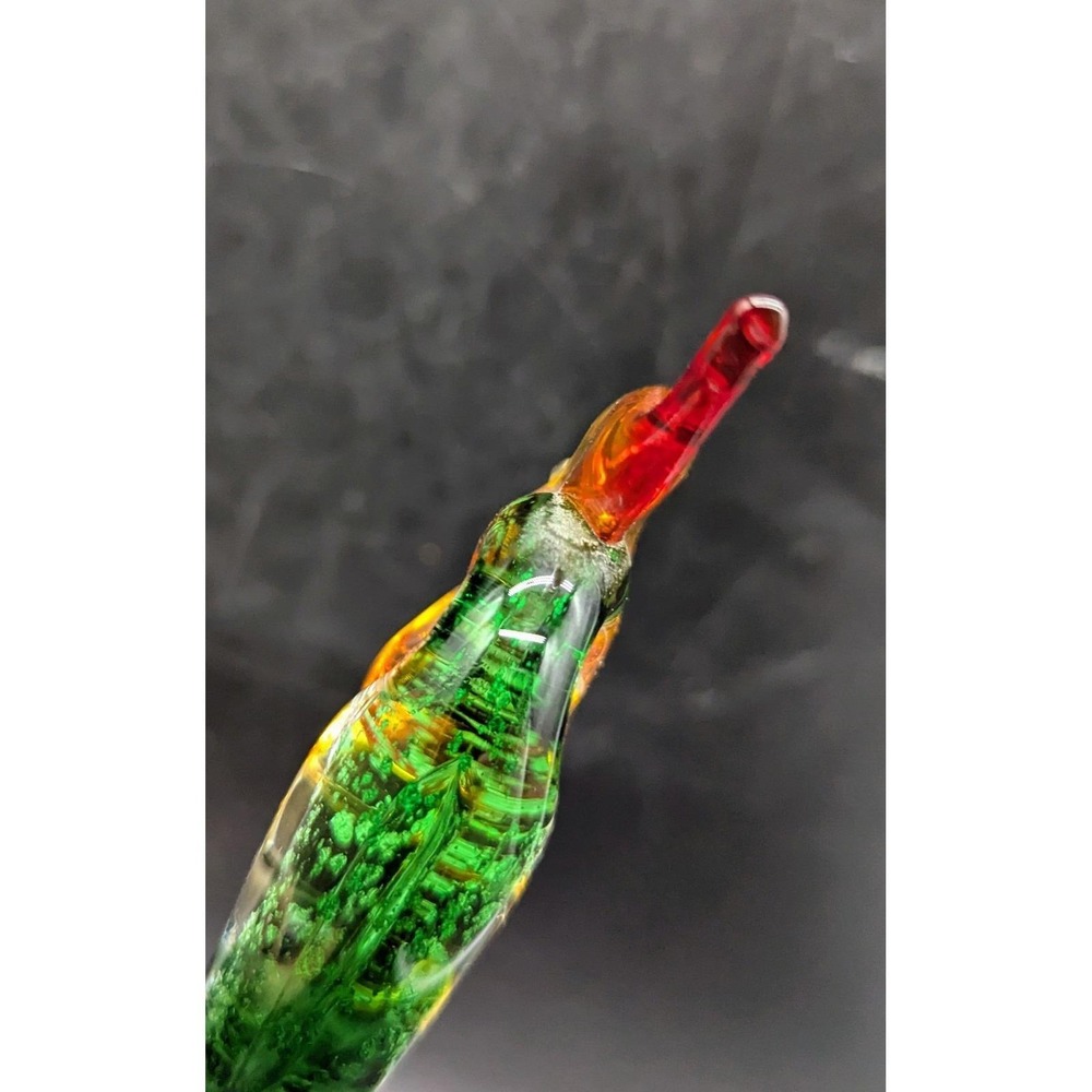 Vintage Murano Art Glass Rooster Figurine Sculpture Silver Flake Green Orange - Picture 9 of 10